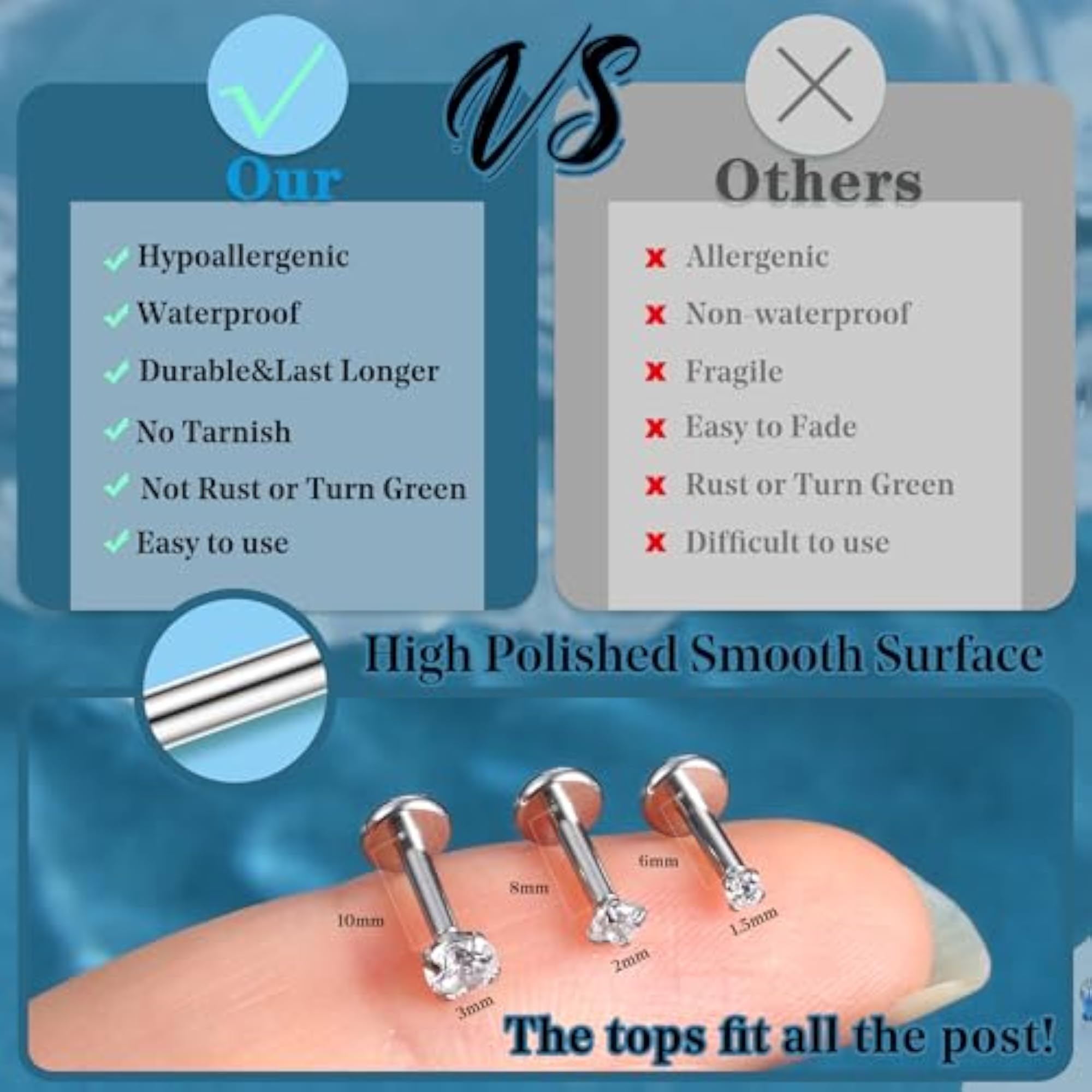 18pcs Surgical Steel CZ Ear Piercing Labret Nose Rings Set